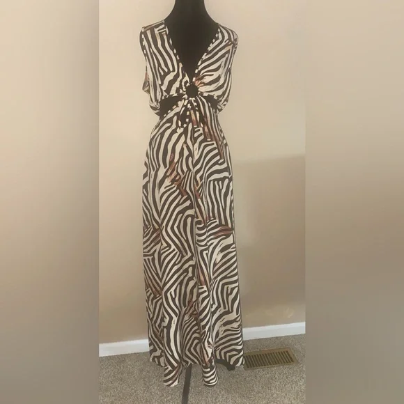 Animal Safari Print Maxi Cutout Dress by Shoe Dazzle Sz S - Picture 2 of 7